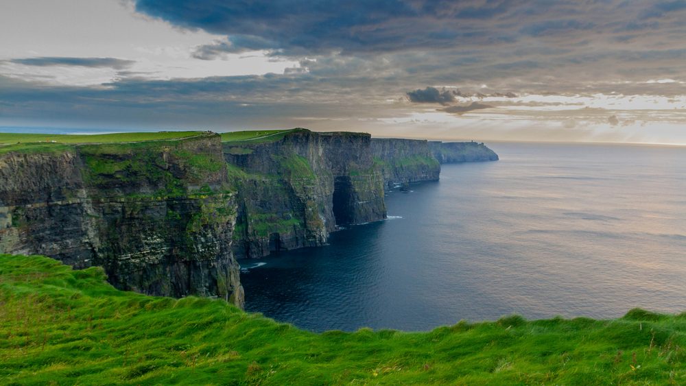 The Cliffs of Moher on the west coast of Ireland at dusk